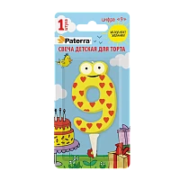 Свеча детская для торта, цифра 9, 1 шт. в упаковке, PATERRA (1/24)