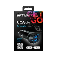 Автомобильное З/У Defender UCA-34 2USB 3.4A 5W черный (1/100)