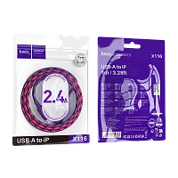 Кабель HOCO X116 USB (m)-Lightning (m) 1м 2.4A нейлон фиолетовый (1/68/680)