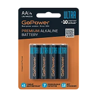 Батарейка GoPower ULTRA LR6 AA BL4 Щелочная 1.5V (4/40/480)