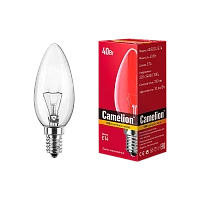 Лампа накаливания Camelion E14 40W 220V свеча прозрачная (1/100)