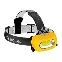 Фонарь налобный Космос LiPoH3WCOB 3W COB от аккумулятора черный желтый (1/24/144)