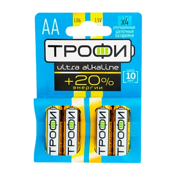 Батарейка Трофи ULTRA LR6 AA BL4 Alkaline 1.5V (4/40/640/20480)