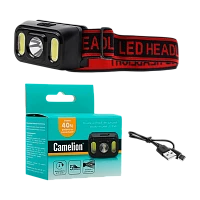 Фонарь налобный Camelion LED53417 3W XPE+2COB от аккумулятора Type-C 5 режимов черный (1/12/240)