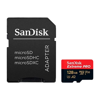Карта памяти microSD SanDisk Extreme Pro 128GB UHS-I (U3) 170 МБ/сек V30 A2 с адаптером
