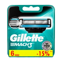 Сменные кассеты Gillette "MACH3 TURBO" 3 лезвия 4+2шт. (цена за 1 шт) (6/60)
