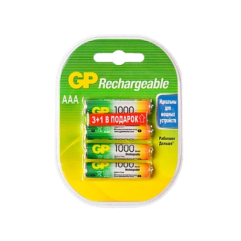 Аккумулятор бытовой GP HR03 AAA BL3+1 NI-MH 1.2V 1000mAh в пластиковой упаковке