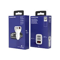 Автомобильное З/У Borofone BZ11 2USB 2.1A дисплей белый (1/42/168)