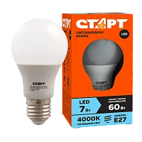 Лампа светодиодная Старт GLS E27 7W 4000К 220V груша Eco матовая (1/10/100)