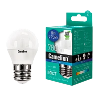 Лампа светодиодная Camelion G45 E27 8W 6500К 170-265V шар матовая (1/10/100)