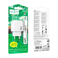 Сетевое З/У HOCO CS55A 1USB+1Type-C 3.0A 30W QC3.0 с кабелем Type-C-Lightning белый (1/28/168)