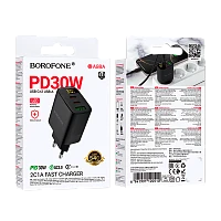 Сетевое З/У Borofone BA98A 1USB+2Type-C 3.0A 30W дисплей черный (1/46/184)