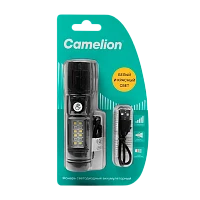 Фонарь ручной Camelion LED29361 1.5W LED+8SMD+4RED от аккумулятора Type-C 7 режимов черный (1/12/96)