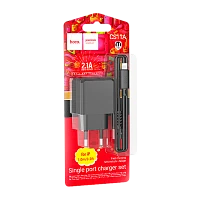 Сетевое З/У HOCO CS11A 1USB 2.1A с кабелем Lightning черный (1/28/168)