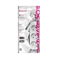 Удлинитель Defender E318 3р.С/З 10A 1.8м ПВС 3x1мм² белый (1/30)