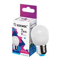 Лампа светодиодная Космос GL45 E27 7.5W 6500К 220V шар матовая (1/10/80)