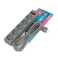 Сетевой фильтр Космос 5р.С/З 10A 5.0м ПВС 3x0.75мм² с выкл. серый (1/20)