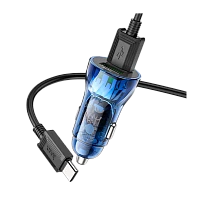 Автомобильное З/У HOCO Z47 2USB 3.0A 20W QC3.0 с кабелем microUSB синий (1/13/130)