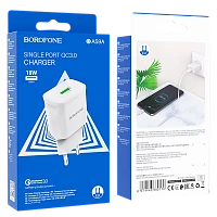 Сетевое З/У Borofone BA59A 1USB 2.4A QC3.0 белый (1/35/140)