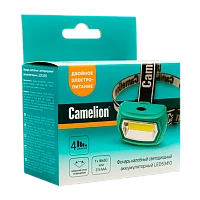 Фонарь налобный Camelion LED53410 3W COB от батареек 3хААA Type-C 3 режима зеленый (1/12/96)