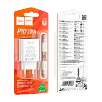 Сетевое З/У HOCO C143A Type-C 20W PD,QC с кабелем Type-C белый (1/28/168)
