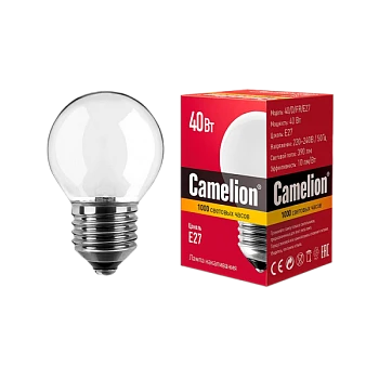 Лампа накаливания Camelion E27 40W 220V шар матовая (1/100)