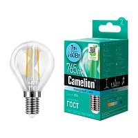 Лампа светодиодная филамент Camelion G45 E14 7W 4500К 207-244V шар прозрачная (1/10/100)