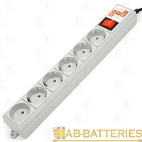 Сетевой фильтр Power Cube 5р.С/З 1р.Б/З 10A 3.0м 180 Дж ПВС с выкл. серый (1/24)