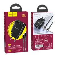 Сетевое З/У HOCO N5 1USB/Type-C 3.0A 20W PD3.0 с кабелем Type-C-Type-C 60W черный (1/12/120)