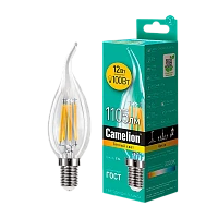 Лампа светодиодная филамент Camelion CW35 E14 12W 3000К 207-244V свеча на ветру прозрачная (1/10/100