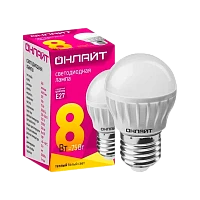 Лампа светодиодная ОНЛАЙТ Шар 8W Е27 теплый свет (1/10/100)