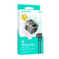 Сетевое З/У Borofone BA80A 1USB/Type-C 20W PD,QC с кабелем Type-C/Type-C черный