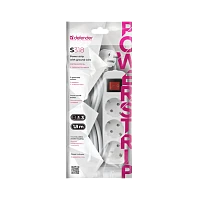 Удлинитель Defender S318 3р.С/З 10A 1.8м с выкл. ПВС 3x1мм² белый (1/30)