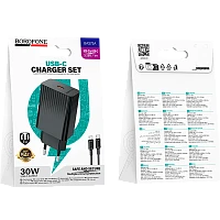 Сетевое З/У Borofone BAS75A Type-C 30W PD3.0 с кабелем Type-C черный (1/20/120)