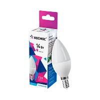 Лампа светодиодная Космос CN E14 14W 6500К 174-265V свеча матовая (1/10/80)