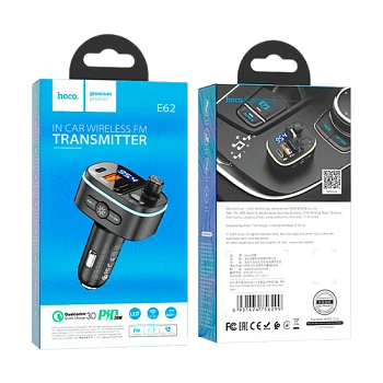 FM-трансмиттер HOCO E62 2USB+Type-C microSD bluetooth 5.0 черный (1/120)
