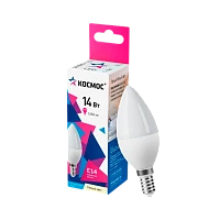 Лампа светодиодная Космос CN E14 14W 3000К 174-265V свеча матовая (1/10/80)