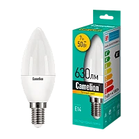 Лампа светодиодная Camelion C35 E14 7W 3000К 220V свеча матовая (1/10/100)