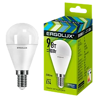 Лампа светодиодная Ergolux G45 E14 9W 6500К 172-265V шар (1/10/100)