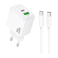 Сетевое З/У HOCO CS54A 1USB+1Type-C 3.0A 20W QC3.0 с кабелем Type-C белый (1/28/168)