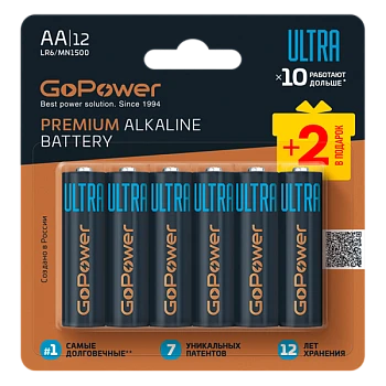 Батарейка GoPower ULTRA LR6 AA BL10+2 Щелочная 1.5V (12/72/576)