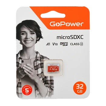 Карта памяти microSD GoPower 32GB Class10 UHS-I (U3) 80 МБ/сек V30 без адаптера