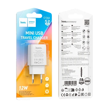 Сетевое З/У HOCO C134A 1USB 2.4A белый (1/36/216)