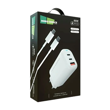 Сетевое З/У MORE CHOICE NC79 1USB/2Type-C 3.0A 65W PD3.0 с кабелем Type-C белый (1/20/100)