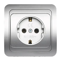Розетка Smartbuy 1-местная с заземлением 16А серебро "Марс"