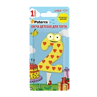 Свеча детская для торта, цифра 2, 1 шт. в упаковке, PATERRA (1/24)