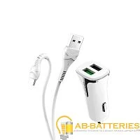 Автомобильное З/У HOCO Z31 2USB 3.4A QC3.0 с кабелем Type-C белый (1/14/140)
