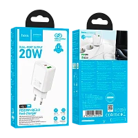 Сетевое З/У HOCO N61 1USB+1Type-C 20W PD,QC белый (1/12/120)