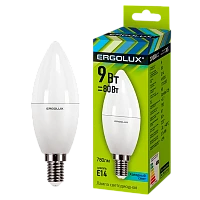 Лампа светодиодная Ergolux C35 E14 9W 4500К 172-265V свеча (1/10/100)