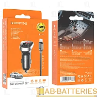 Автомобильное З/У Borofone BZ15 2USB 2.4A дисплей с кабелем microUSB черный (1/40/160)